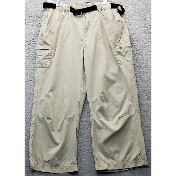 Columbia Capri Pants Womens M Tan Straight Leg Pleated Belted Comfort Sportswear - Picture 1 of 7